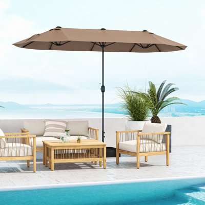 Costway 4 x 2M Patio Umbrella Outdoor Double-sided Market Umbrella W/ Umbrella Base Tan