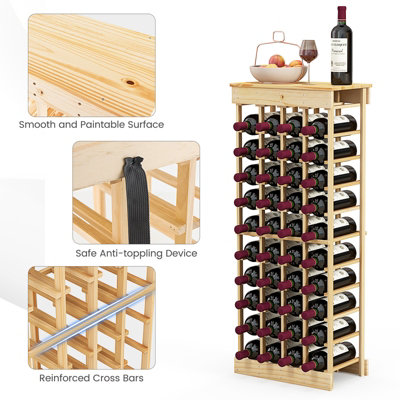Costway 40-Bottle Freestanding Wine Rack Natural Wood Wine Display ...