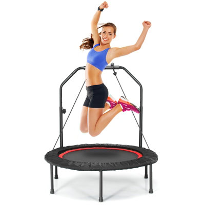 Costway 40" Mini Trampoline Foldable Fitness Trampoline with Height Adjustable Handle