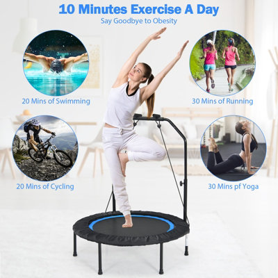 Costway 40" Mini Trampoline Foldable Fitness Trampoline with Height Adjustable Handle - 8