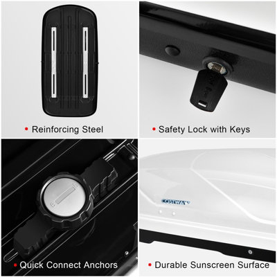 Costway 400L Car Roof Cargo Box SUVs Waterproof Carrier w/ Lock & Key Rooftop Cargo - 6