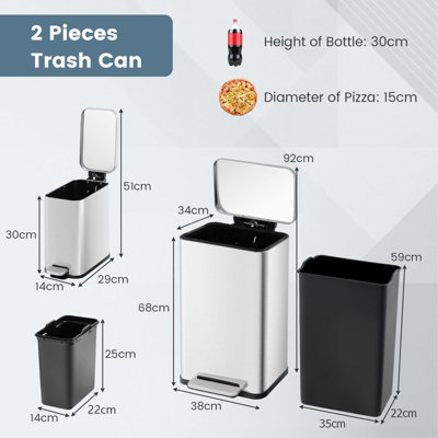 Costway 40L+6L Kitchen Step Trash Can Combo Set Waste Bin w/Detachable Buckets