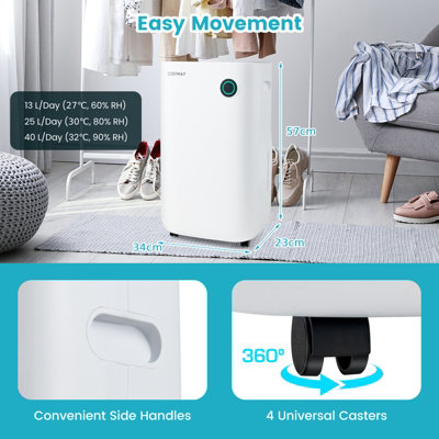 Costway 40L/Day Dehumidifier Electric Air De-Humidifier Portable Quiet Dehumidifier Home
