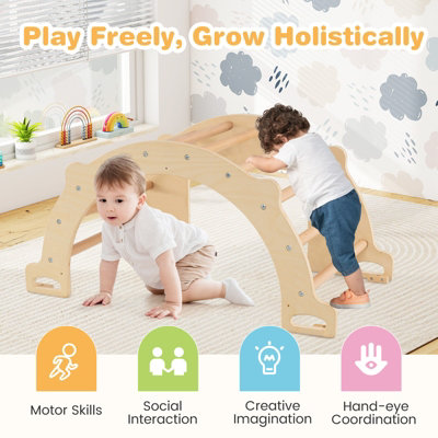 COSTWAY 41 cm Tall Kids Climbing Arch Sensory Table Montessori Wooden ...