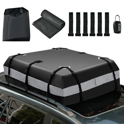 Costway 424L Car Roof Bag Rooftop Cargo Carrier Waterproof Luggage Bag for Travel, Black+Grey