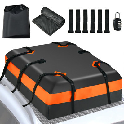Costway 424L Car Roof Bag Rooftop Cargo Carrier Waterproof Luggage Bag for Travel, Black+Orange
