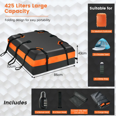 Costway 424L Large Car Roof Top Rack Luggage Carrier Bag Storage Bag Travel Waterproof