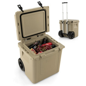 Costway 43 L Cooler Towable Ice Chest W/ All-Terrain Wheels Leak-Proof Insulated Cooler Box for Camping