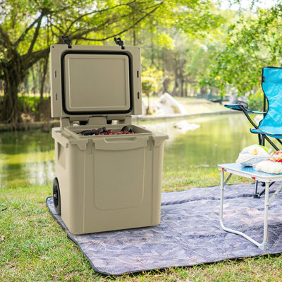 Costway 43 L Cooler Towable Ice Chest W/ All-Terrain Wheels Leak-Proof  Insulated Cooler Box