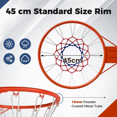 COSTWAY 45 CM Basketball Rim Replacement Wall Mounted Basketball Hoop