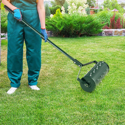 Montree shop rolling lawn aerator heavy duty garden yard tool push manual machine roller hand v4hjyy6 discount