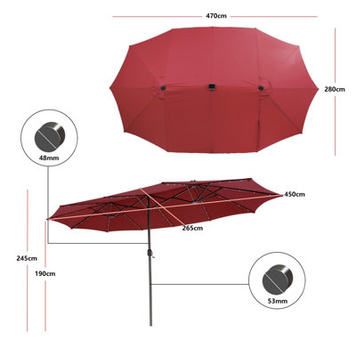Costway 450 x 265cm Extra-Large Patio Parasol Double-Sided Market Umbrella W/ LED Lights - 3