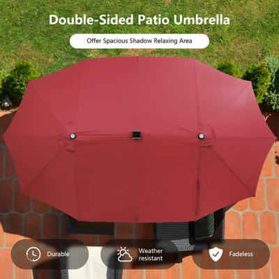 Costway 450 x 265cm Extra-Large Patio Parasol Double-Sided Market Umbrella W/ LED Lights - 5