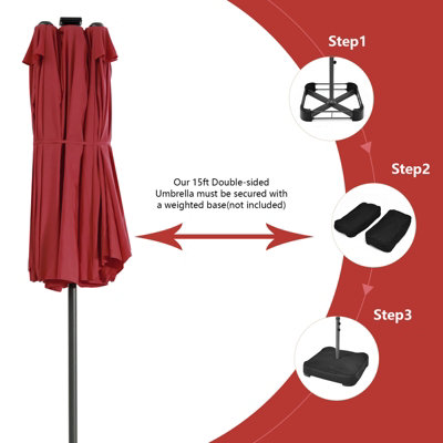 Costway 450 x 265cm Extra-Large Patio Parasol Double-Sided Market Umbrella W/ LED Lights - 8