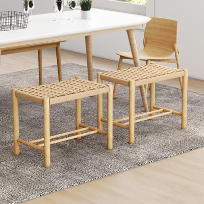 COSTWAY 45cm Dining Stool Set of 2 Rubber Wood Frame & Woven Paper Seat
