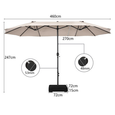 Costway 460 x 270 cm Outdoor Double Sided Umbrella Twin Size Patio Parasol w/ Metal Base - 3