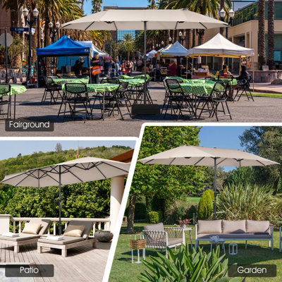 Costway 460 x 270 cm Outdoor Double Sided Umbrella Twin Size Patio Parasol w/ Metal Base - 4