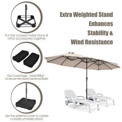 Costway 460 x 270 cm Outdoor Double Sided Umbrella Twin Size Patio Parasol w/ Metal Base - 6