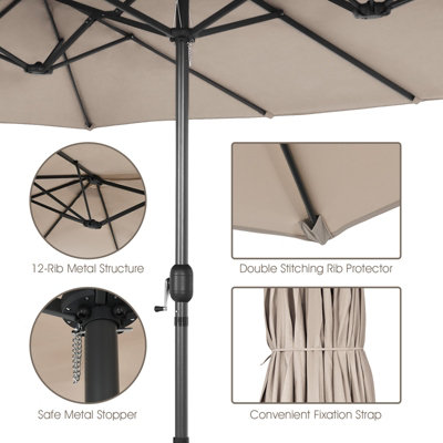 Costway 460 x 270 cm Outdoor Double Sided Umbrella Twin Size Patio Parasol w/ Metal Base - 7