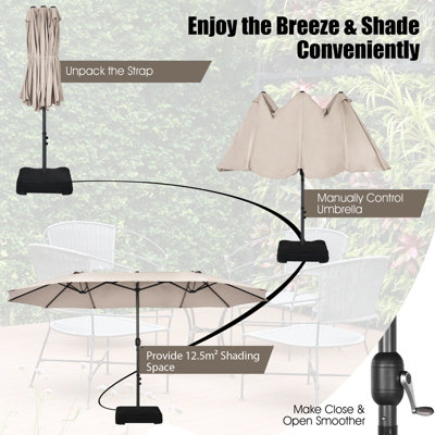 Costway 460 x 270 cm Outdoor Double Sided Umbrella Twin Size Patio Parasol w/ Metal Base - 8