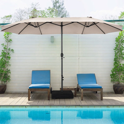 Costway 460 x 270 cm Outdoor Double Sided Umbrella Twin Size Patio Parasol w/ Metal Base - 9