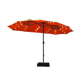 Costway 460x270cm Solar LED Patio Double-Sided Umbrella w/Base & Crank Camping