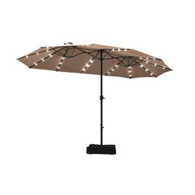 Costway 460x270cm Solar LED Patio Double-Sided Umbrella w/Base & Crank Camping