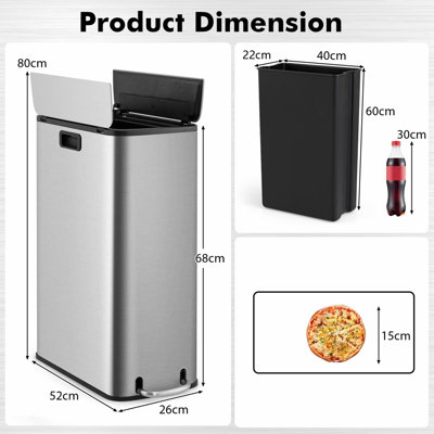 Costway 46L Trash Can Kitchen Waste Bin Slim Step Garbage Can w/Removable Bucket