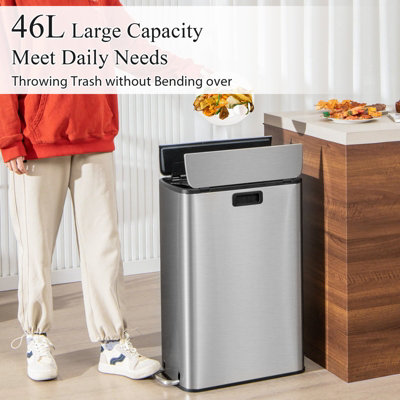 Costway 46L Trash Can Kitchen Waste Bin Slim Step Garbage Can w/Removable Bucket - 3