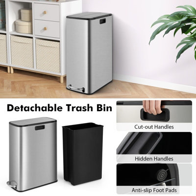 Costway 46L Trash Can Kitchen Waste Bin Slim Step Garbage Can w/Removable Bucket - 7