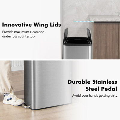 Costway 46L Trash Can Kitchen Waste Bin Slim Step Garbage Can w/Removable Bucket - 8