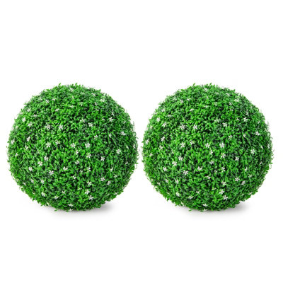 Costway 48CM Artificial Topiary Balls Set of 2 Round Fake Boxwood Topiary Leaf Plants