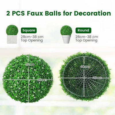 Costway 48CM Artificial Topiary Balls Set of 2 Round Fake Boxwood Topiary Leaf Plants