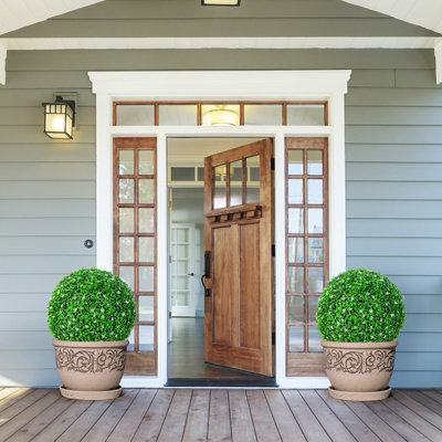 Costway 48CM Artificial Topiary Balls Set of 2 Round Fake Boxwood Topiary Leaf Plants - 3