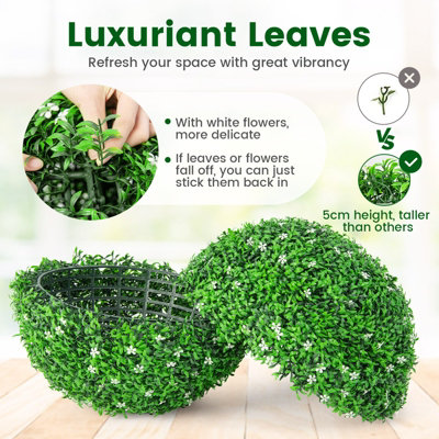Costway 48CM Artificial Topiary Balls Set of 2 Round Fake Boxwood Topiary Leaf Plants - 5