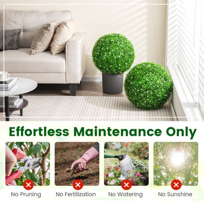 Costway 48CM Artificial Topiary Balls Set of 2 Round Fake Boxwood Topiary Leaf Plants - 7