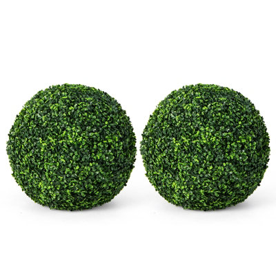 COSTWAY 48CM Artificial Topiary Balls Set of 2 Round Fake Boxwood Topiary Leaf Plants