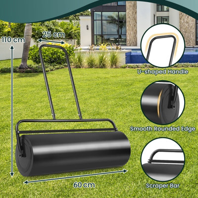 Costway 48L Steel Garden Lawn Roller Water Sand Filled Outdoor Grass Roller w/ Drain Plug