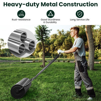 Costway 48L Steel Garden Lawn Roller Water Sand Filled Outdoor Grass Roller w/ Drain Plug - 3