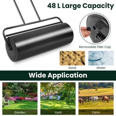 Costway 48L Steel Garden Lawn Roller Water Sand Filled Outdoor Grass Roller w/ Drain Plug - 7