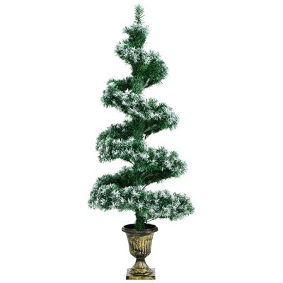 Costway 4FT Artificial Christmas Tree Pre Lit Spiral Topiary Snowy