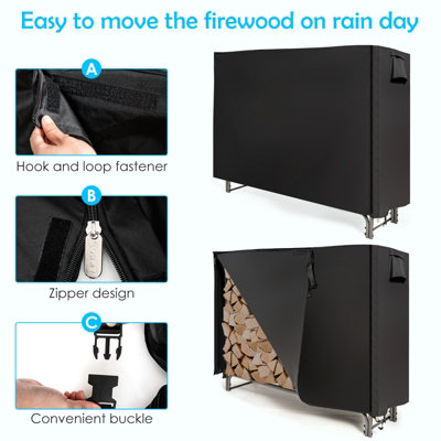 Costway 4FT Firewood Storage Log Rack Heavy Duty Iron Log Holder W/ Waterproof PVC Cover - 5