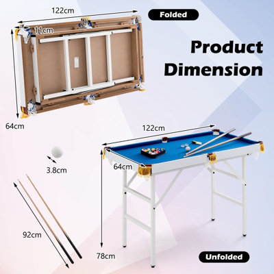Costway 4FT Folding Billiards Table Portable Pool Game Table Set with 2 Cues 16 Balls