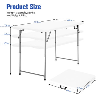 Costway 4FT Folding Table Camping Picnic Table W/ 3-Level Height Adjustment