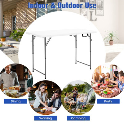 Costway 4FT Folding Table Camping Picnic Table W/ 3-Level Height Adjustment - 3