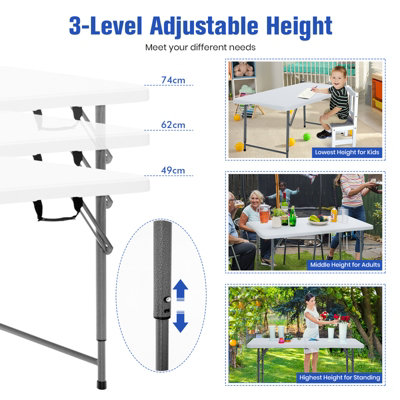 Costway 4FT Folding Table Camping Picnic Table W/ 3-Level Height Adjustment - 4