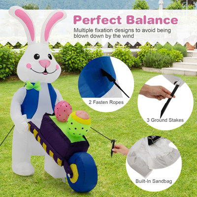 4’ Lighted Inflatable Blow Up store Easter Bunny With Cart Outdoor Yard Decoration