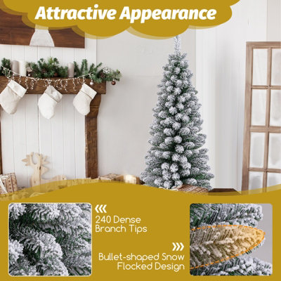 COSTWAY 4ft Slim Artificial Christmas Tree Snow Flocked Seasonal ...