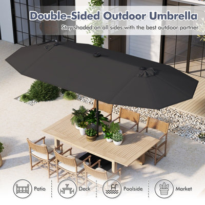 Costway 4M Outdoor Double Sided Parasol Twin Large Patio Umbrella w/ Lights & Base - 3