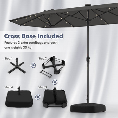 Costway 4M Outdoor Double Sided Parasol Twin Large Patio Umbrella w/ Lights & Base - 6